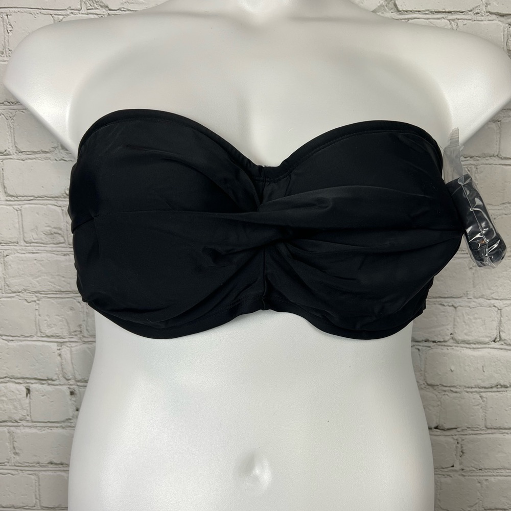 20W 24W Kona Sol Black Twist Front Bikini Top With Removable Straps Plus Size - Picture 2 of 4